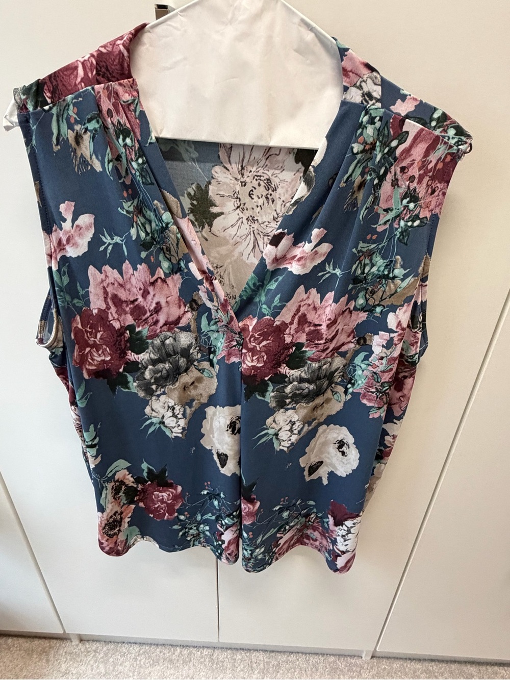 Beacon Floral V-Neck Sleeveless Blouse - Blue, Pink, Cream, 3X